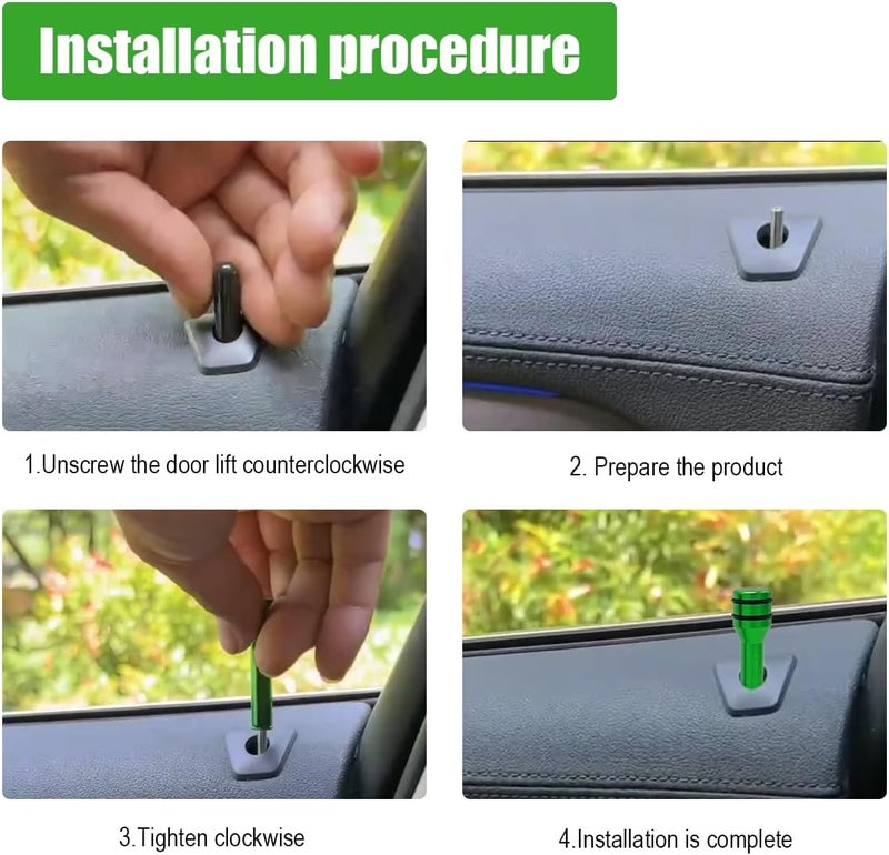 ZIMISI 4PCS Car Door Lock Knobs, 1.93" x 0.47" Safety Door Lock Cover, Aluminum Alloy Car Inner Door Pull Pins Replacement, Door Lift Bolt Decorative Accessory for Cars, SUVs, Trucks (Green) - Image 5